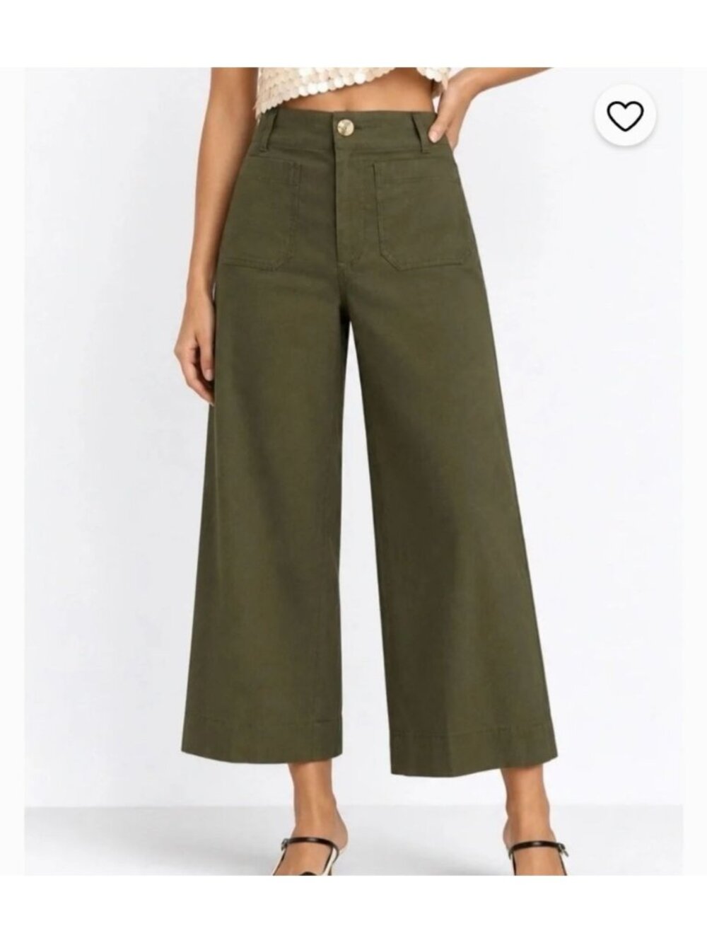 Maeve Colette High-Rise Wide-Leg Full-Length Pants in Magic Fabric Olive Size 31